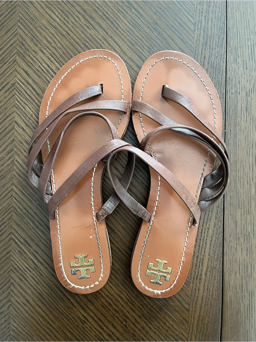 Tory Burch Brown Leather Strappy Flat Sandals size 8